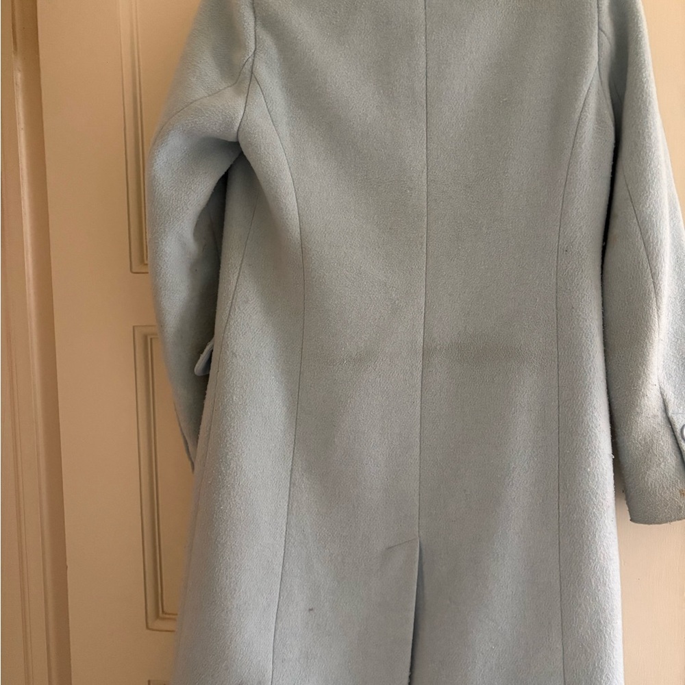 Aqua Light Blue Trench Coat with Faux Fur Collar - Picture 3 of 8